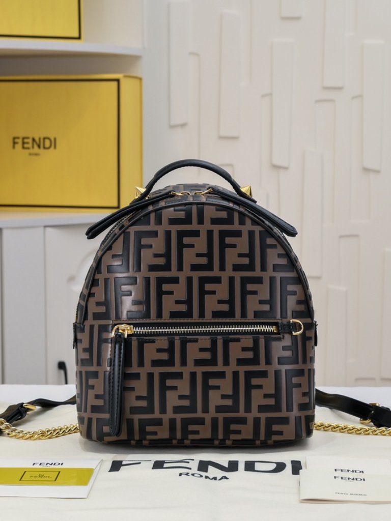 Fendi Zucca Backpack, Brown/Black Leather